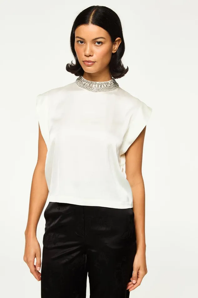 Women MISA Los Angeles Tops RILEY TOP Ivory Satin