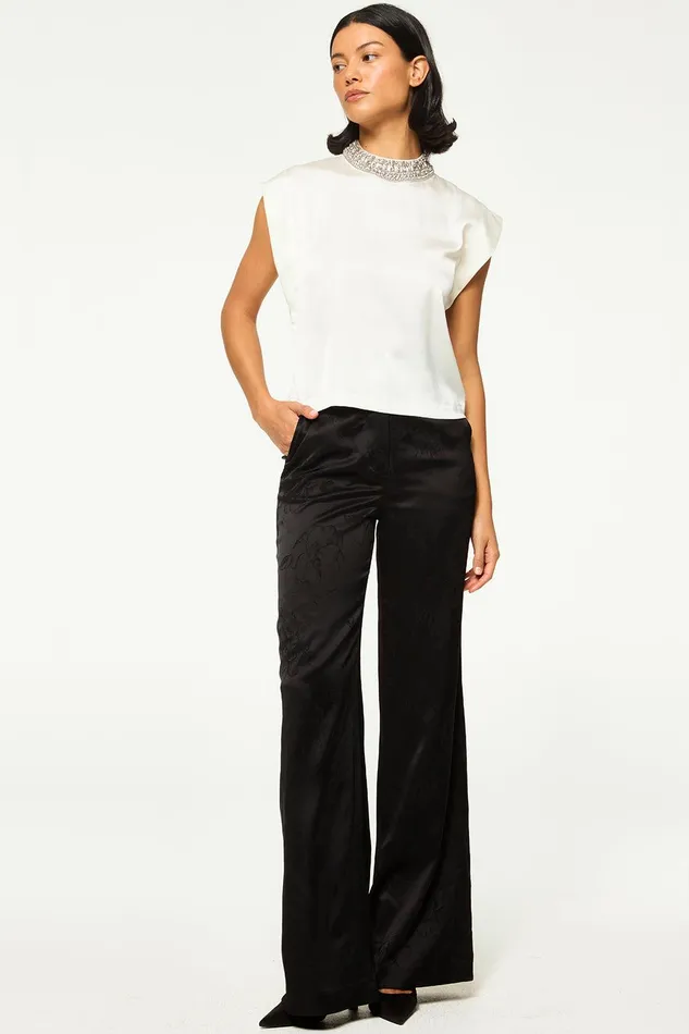 Women MISA Los Angeles Tops RILEY TOP Ivory Satin