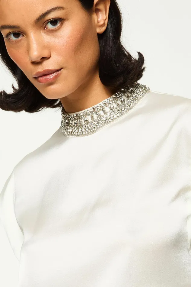Women MISA Los Angeles Tops RILEY TOP Ivory Satin