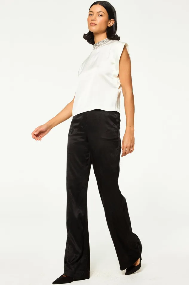 Women MISA Los Angeles Tops RILEY TOP Ivory Satin