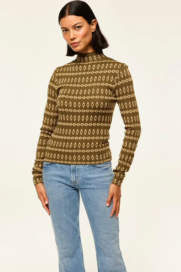 Women MISA Los Angeles Tops RIVER TOP Olive Geo Stripe