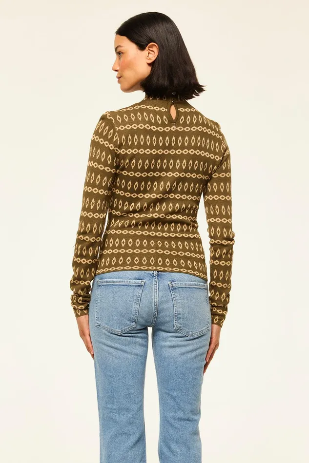 Women MISA Los Angeles Tops RIVER TOP Olive Geo Stripe
