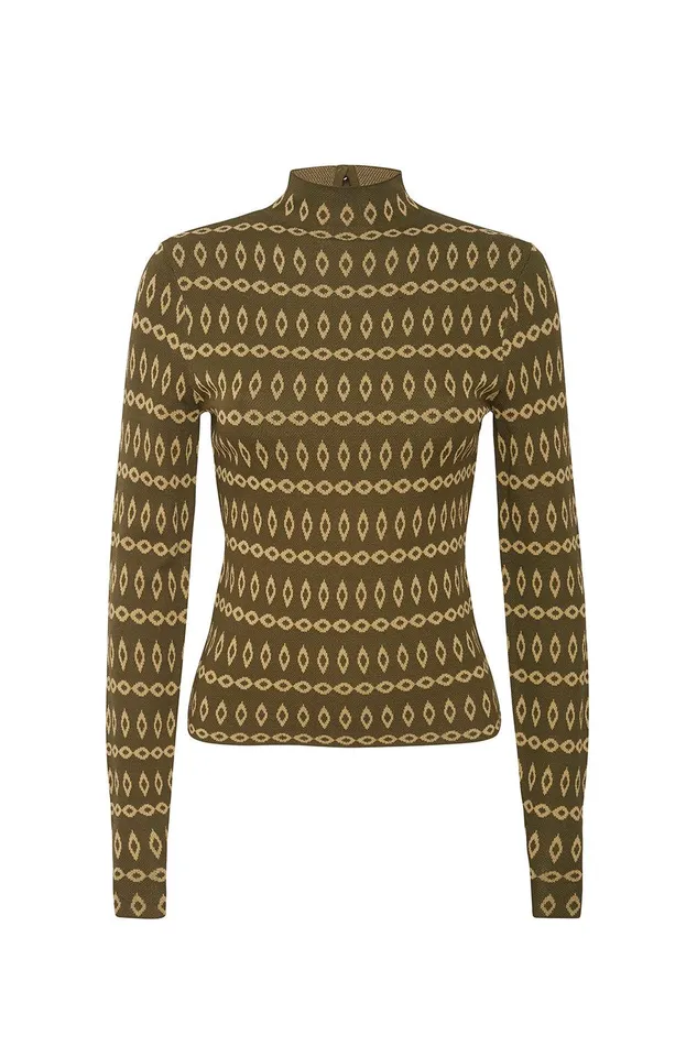 Women MISA Los Angeles Tops RIVER TOP Olive Geo Stripe