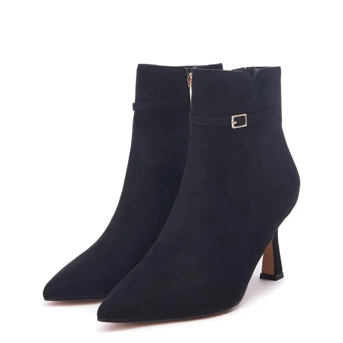Women Moda In Pelle Black Boots Pierres Black Alcantara