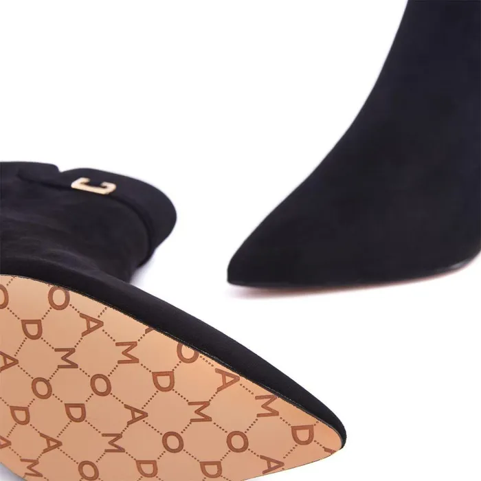 Women Moda In Pelle Black Boots Pierres Black Alcantara