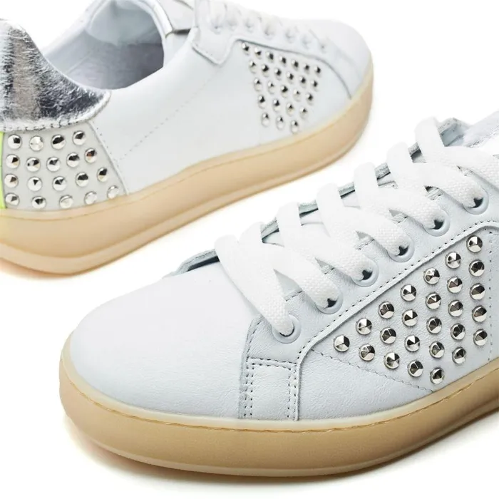 Women Moda In Pelle Casual Trainers Filipia White 8211 Silver Leather