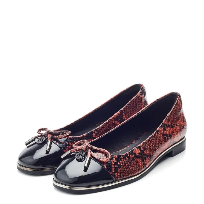 Women Moda In Pelle Flat And Ballerina Shoes Fronton Orange Snake Print