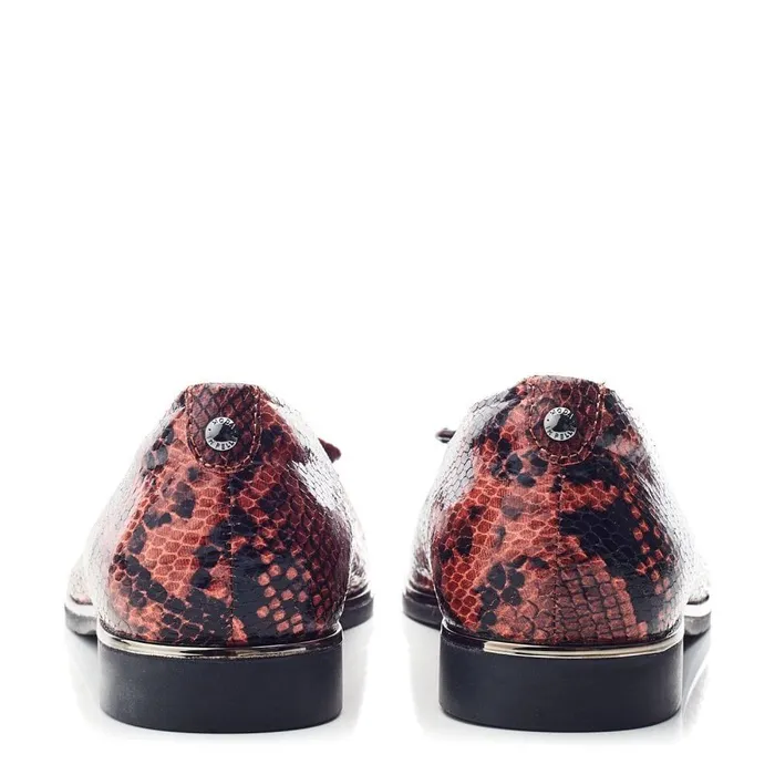 Women Moda In Pelle Flat And Ballerina Shoes Fronton Orange Snake Print