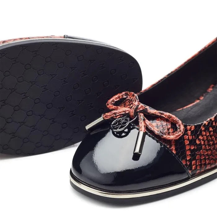 Women Moda In Pelle Flat And Ballerina Shoes Fronton Orange Snake Print