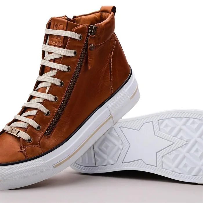 Women Moda In Pelle HighTop Trainers Annaken Tan Leather