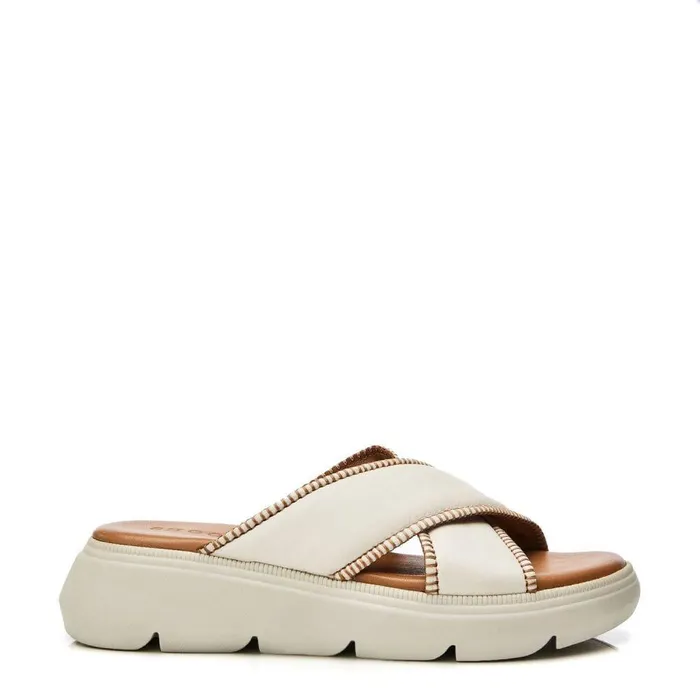 Women Moda In Pelle Slider Sandals Shoon Sh Sektor Ivory Leather