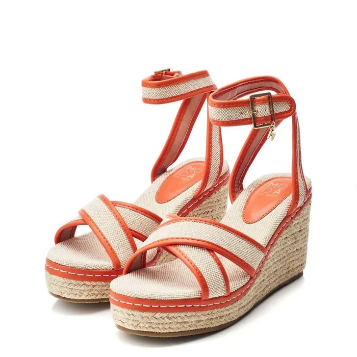 Women Moda In Pelle Wedge Sandals Pamela Orange Textile