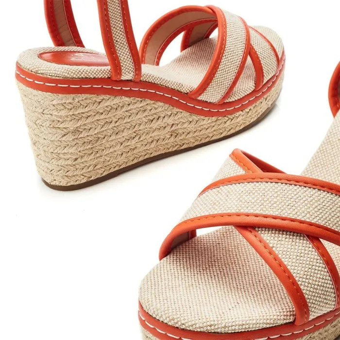 Women Moda In Pelle Wedge Sandals Pamela Orange Textile