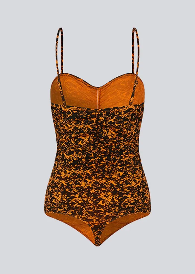 Women Modstrm Tops CurtisMD Print Bodystocking Vibrant Orange Splash Women Modstrm Tops CurtisMD Print Bodystocking Vibrant Orange Splash