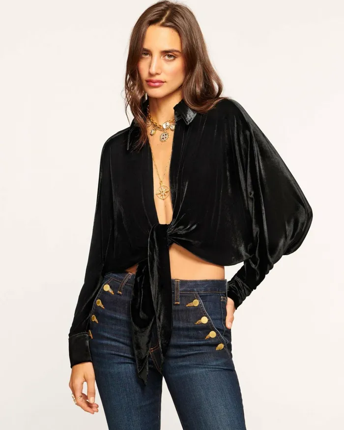 Women Novalee Tie Front Top Black Ramy Brook Tops