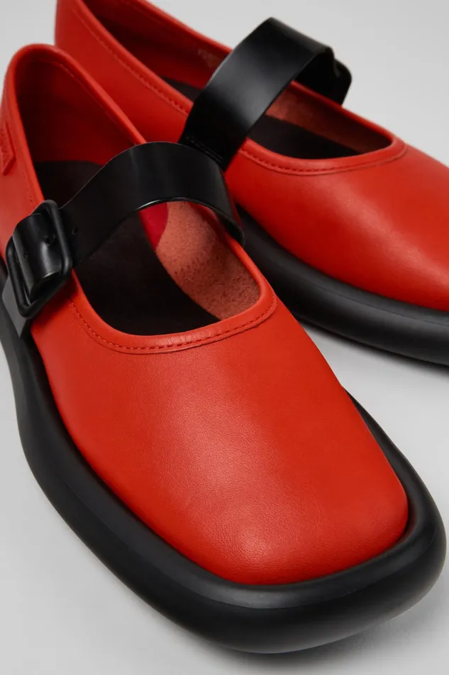 Women Onda Red Leather Mary Jane Camper Ballerinas