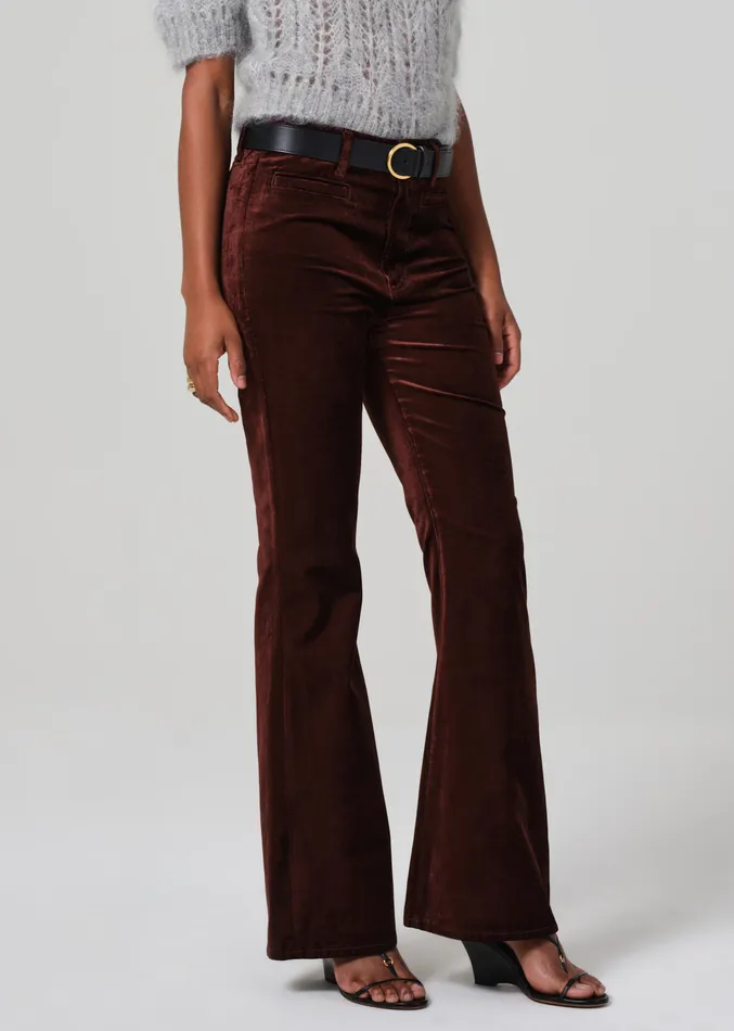 Women Pants Citizens Of Humanity Lilah Flare With Welt Pocket Velvet In Chocolate Milk