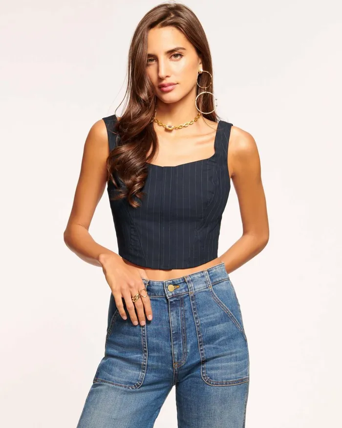 Women Parker Crop Top Navy Pinstripe Ramy Brook Tops