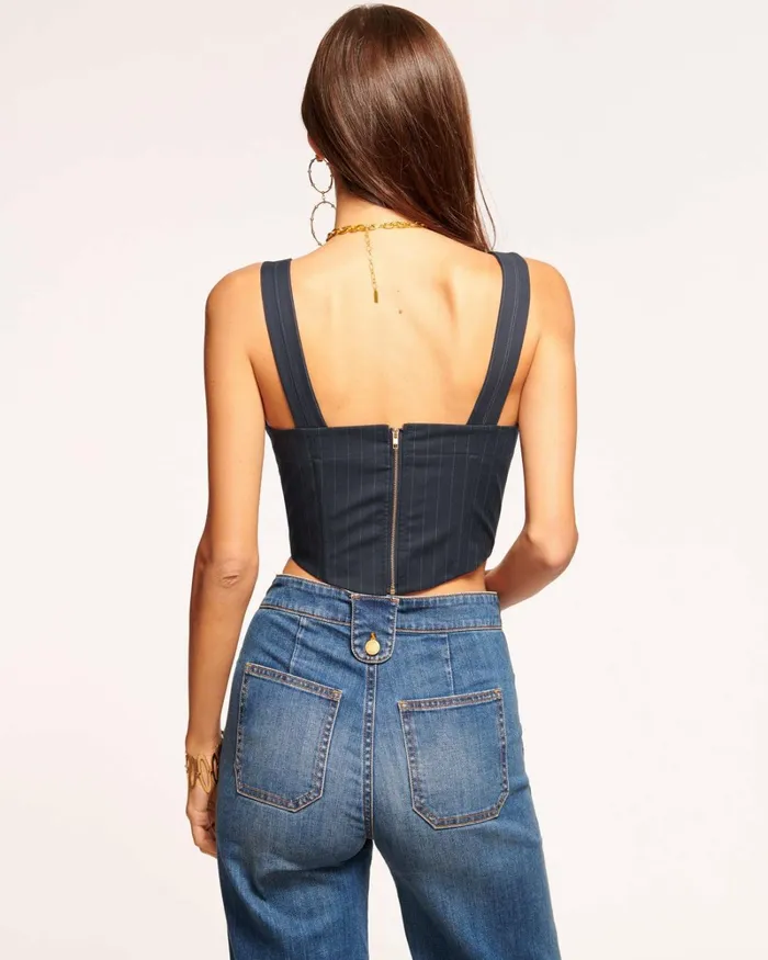 Women Parker Crop Top Navy Pinstripe Ramy Brook Tops Women Parker Crop Top Navy Pinstripe Ramy Brook Tops