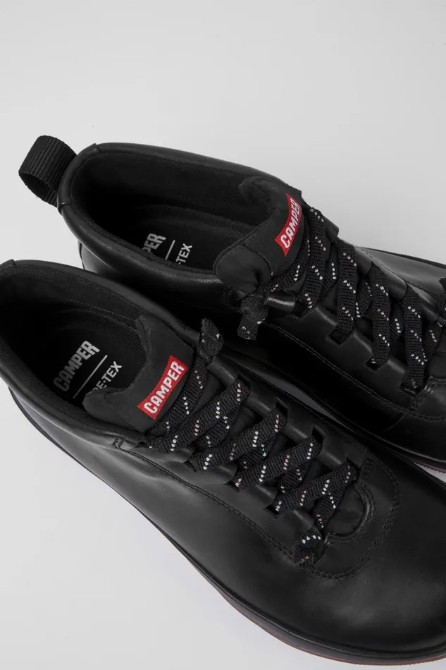 Women Peu Pista GORETEX Black Leather Shoes Camper Flat Shoes