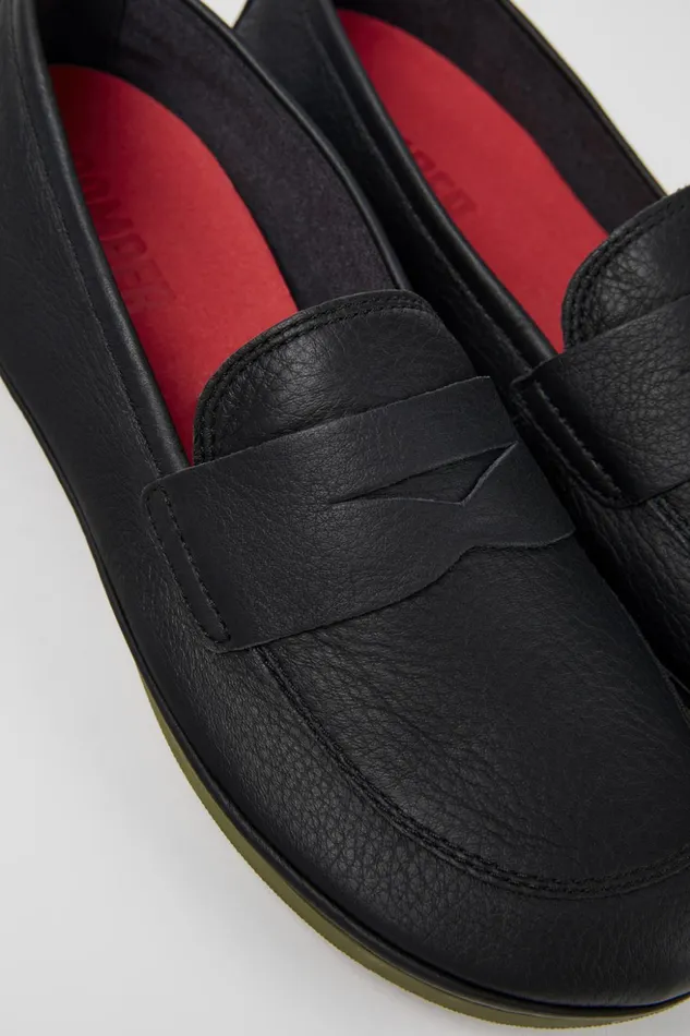 Women Right Black Leather Loafer Camper Ballerinas