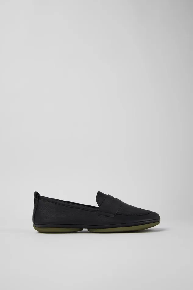 Women Right Black Leather Loafer Camper Ballerinas