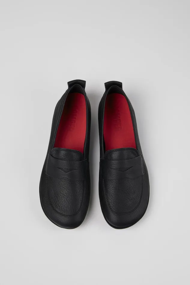 Women Right Black Leather Loafer Camper Ballerinas