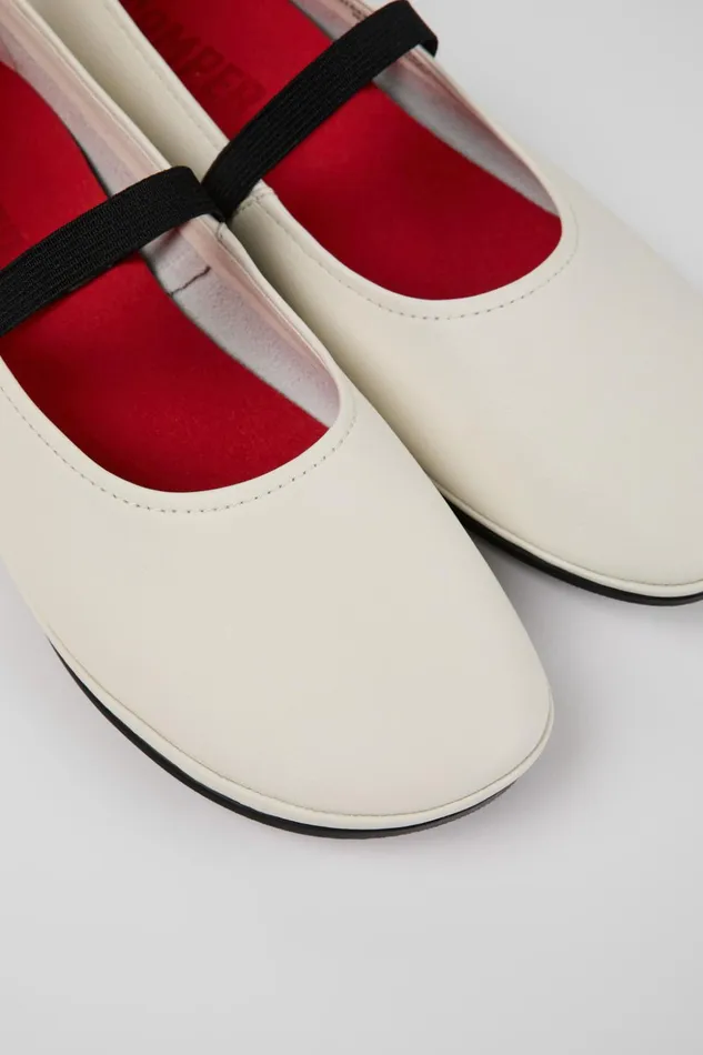Women Right White Leather Mary Jane Camper Ballerinas