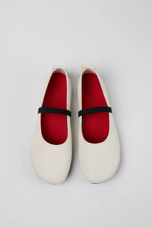Women Right White Leather Mary Jane Camper Ballerinas Women Right White Leather Mary Jane Camper Ballerinas