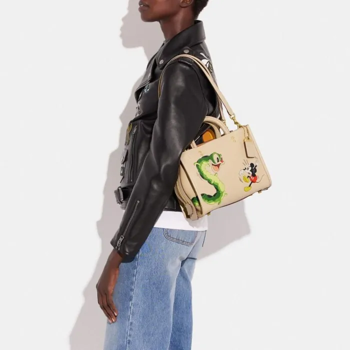 Women Satchels and Top Handles Coach Disney X Coach Rogue 25 In Regenerative Leather With Mickey Mouse And Caterpillar Brassivory