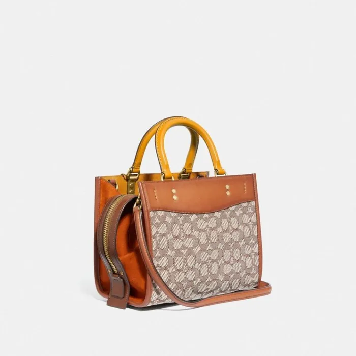 Women Satchels and Top Handles Coach Rogue 25 In Signature Textile Jacquard Brasscocoa Burnished Amb