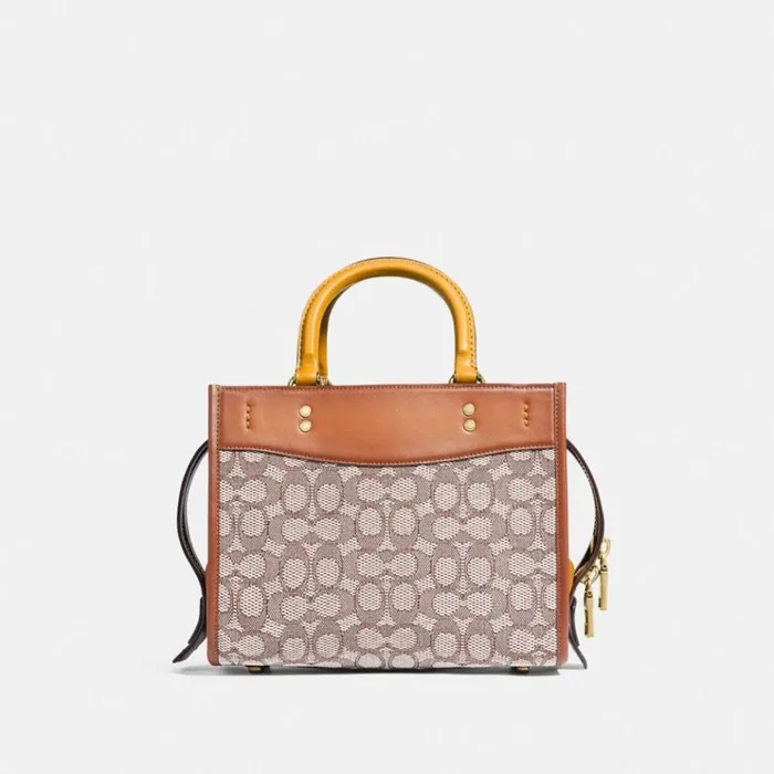 Women Satchels and Top Handles Coach Rogue 25 In Signature Textile Jacquard Brasscocoa Burnished Amb