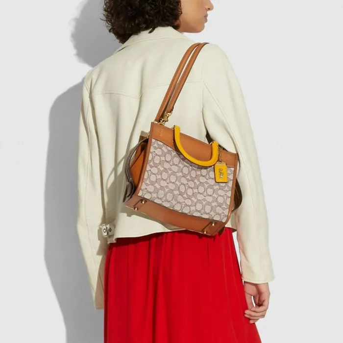 Women Satchels and Top Handles Coach Rogue 25 In Signature Textile Jacquard Brasscocoa Burnished Amb