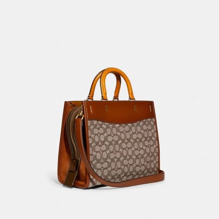 Women Satchels and Top Handles Coach Rogue In Signature Textile Jacquard Brasscocoa Burnished Amb