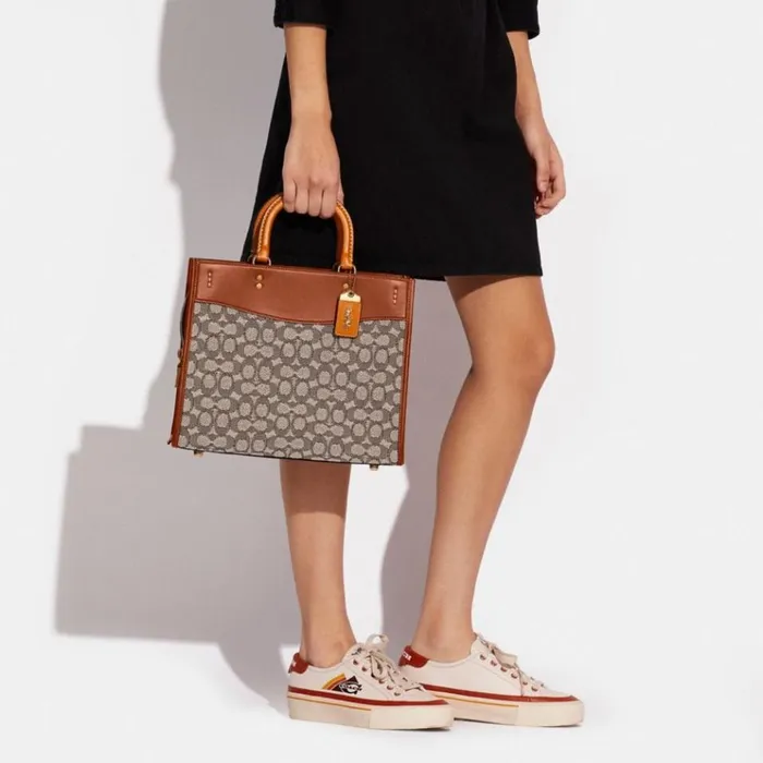 Women Satchels and Top Handles Coach Rogue In Signature Textile Jacquard Brasscocoa Burnished Amb