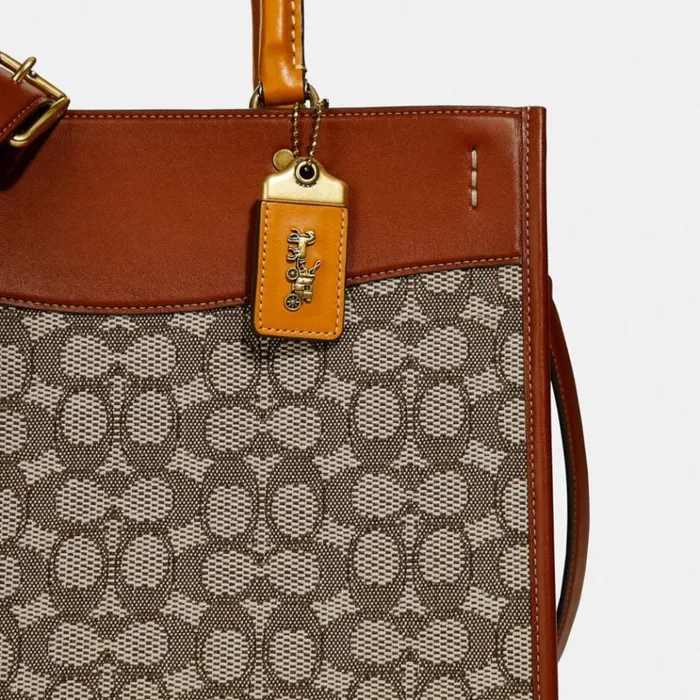 Women Satchels and Top Handles Coach Rogue In Signature Textile Jacquard Brasscocoa Burnished Amb