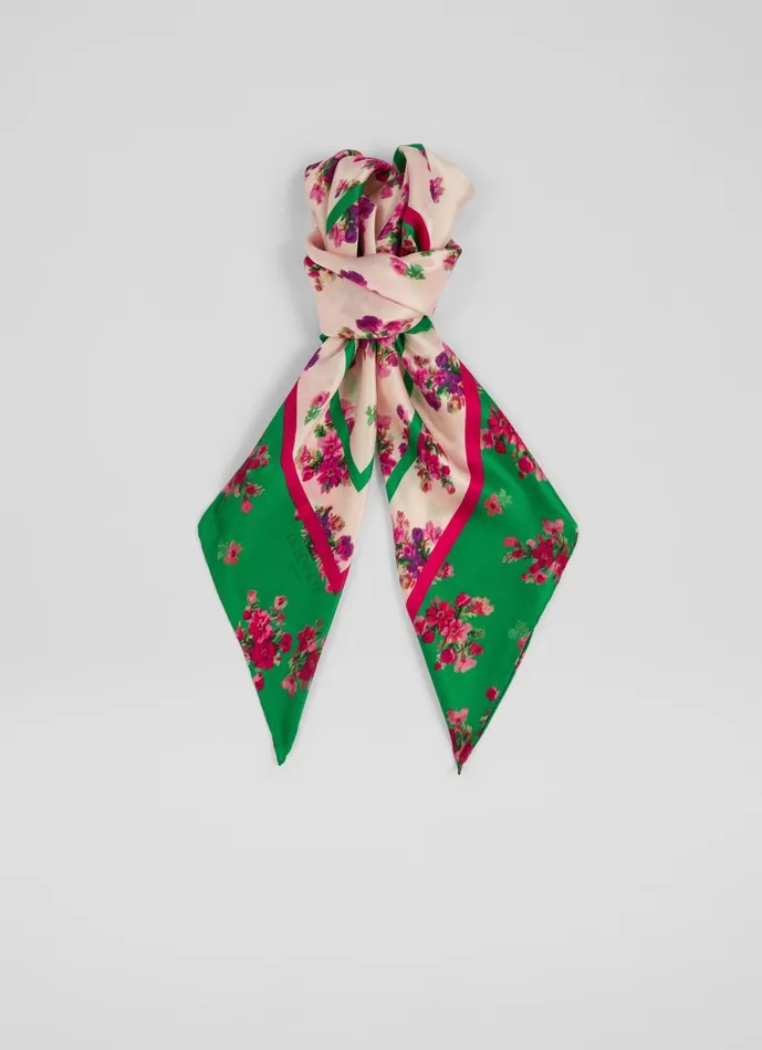 Women Scarves and Wraps LKBennett Bea Green And Cream Scribble Print Silk Scarf Women Scarves and Wraps LKBennett Bea Green And Cream Scribble Print Silk Scarf