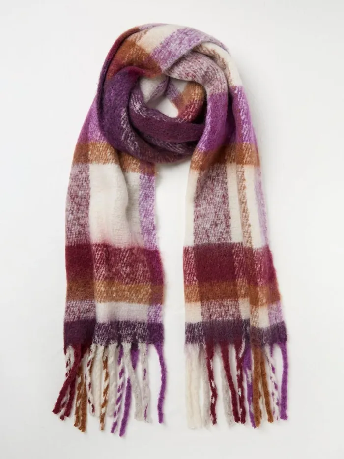 Women Scarves Fat Face Purple Eva Check Scarf