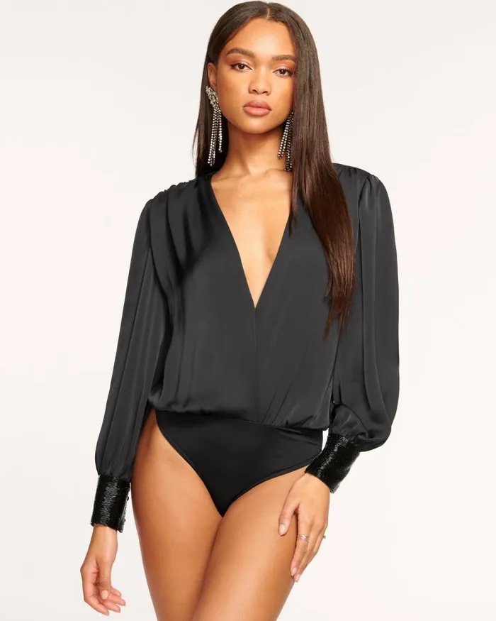 Women Selena Embellished VNeck Bodysuit Ivory Ramy Brook Tops Women Selena Embellished VNeck Bodysuit Ivory Ramy Brook Tops