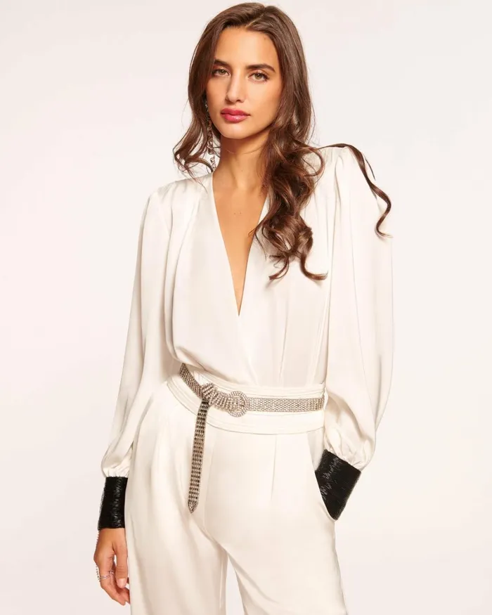 Women Selena Embellished VNeck Bodysuit Ivory Ramy Brook Tops Women Selena Embellished VNeck Bodysuit Ivory Ramy Brook Tops