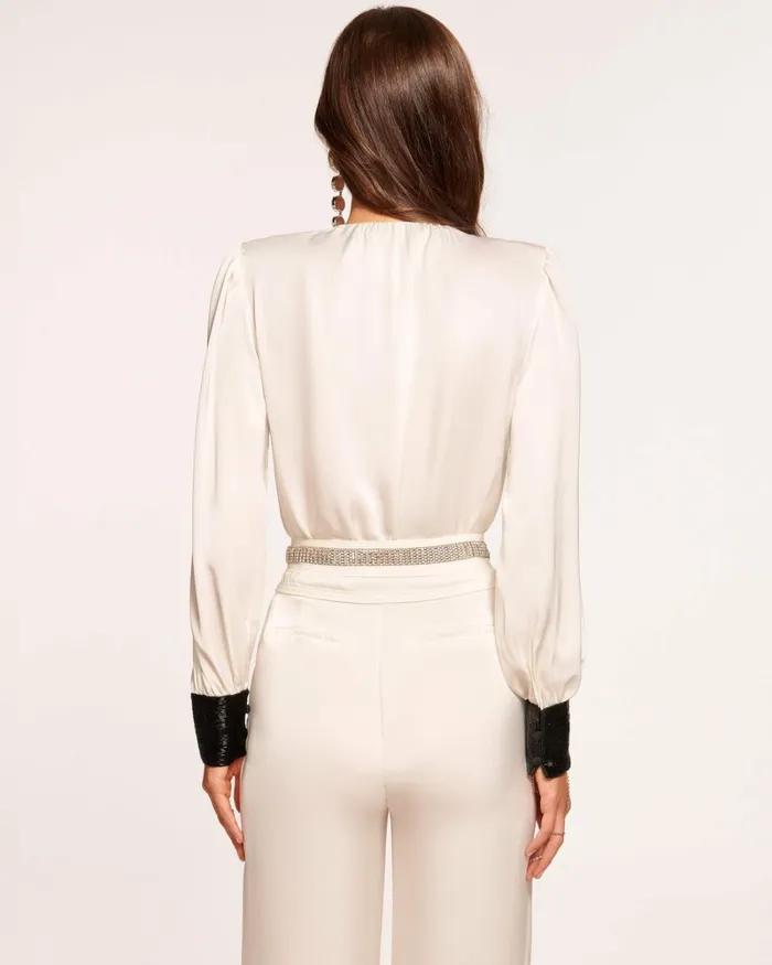 Women Selena Embellished VNeck Bodysuit Ivory Ramy Brook Tops Women Selena Embellished VNeck Bodysuit Ivory Ramy Brook Tops