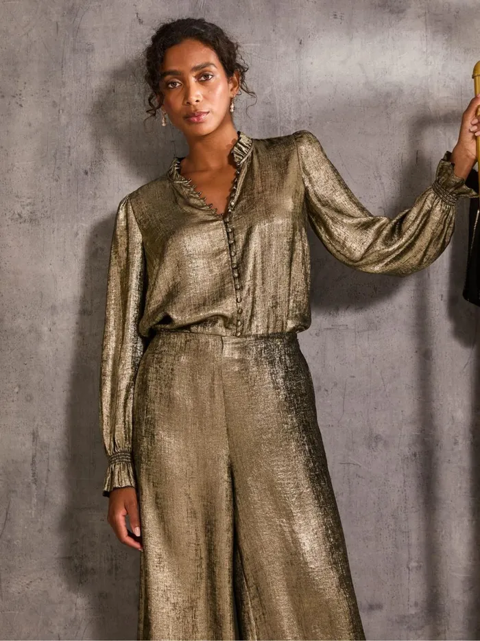 Women Shirts and Blouses Fat Face Bria Gold Bria Metallic Blouse