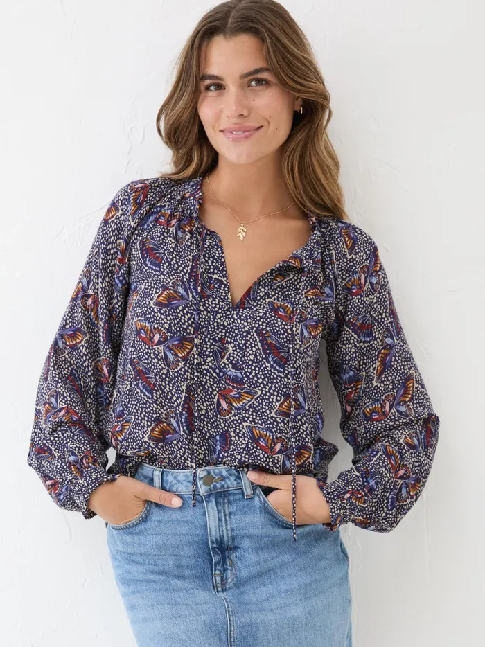 Women Shirts and Blouses Fat Face Dark Navy Lil Print Blouse
