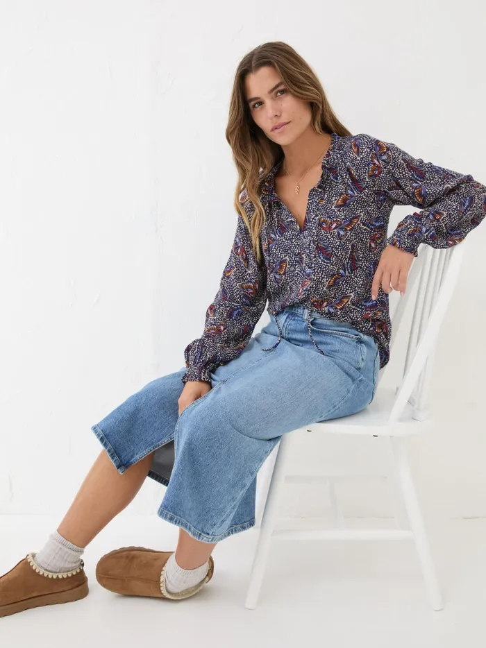 Women Shirts and Blouses Fat Face Dark Navy Lil Print Blouse