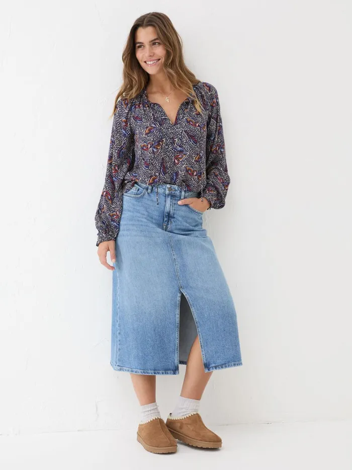 Women Shirts and Blouses Fat Face Dark Navy Lil Print Blouse