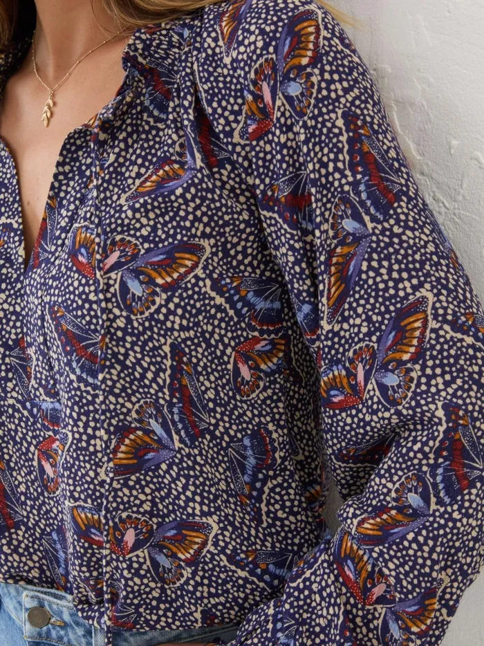 Women Shirts and Blouses Fat Face Dark Navy Lil Print Blouse