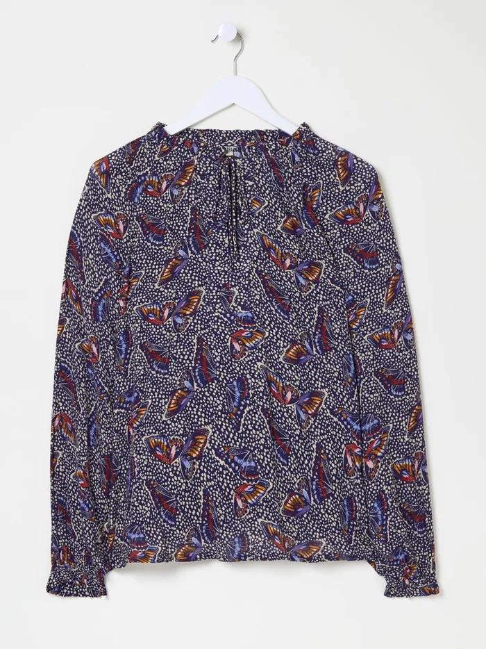 Women Shirts and Blouses Fat Face Dark Navy Lil Print Blouse