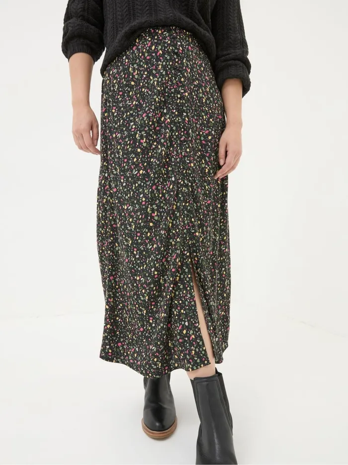 Women Skirts Fat Face Arabella Black Ditsy Midi Skirt