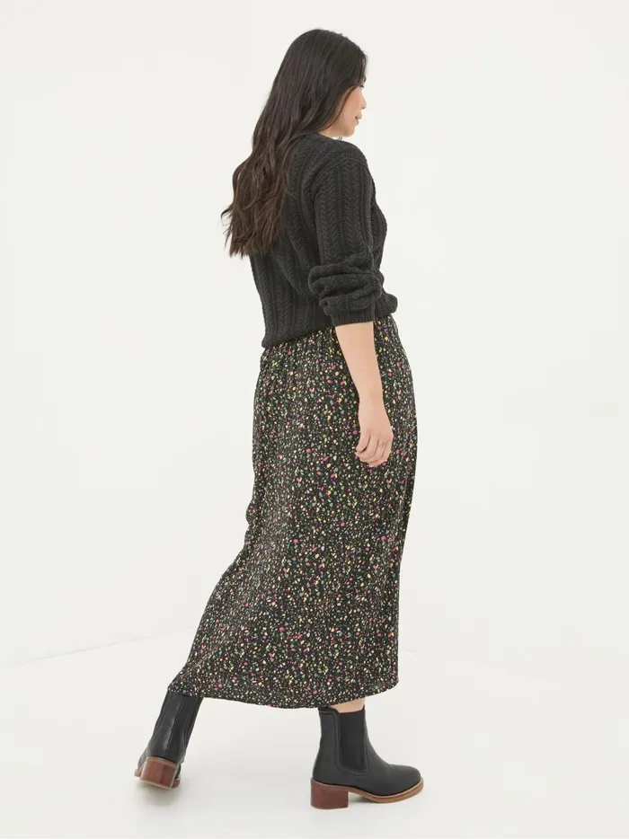 Women Skirts Fat Face Arabella Black Ditsy Midi Skirt