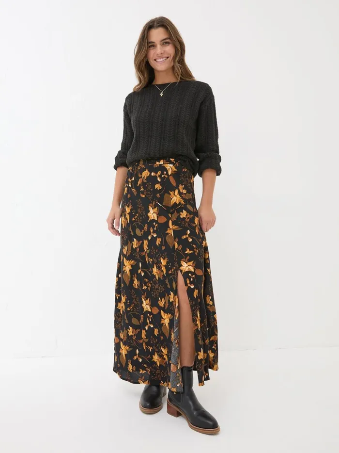 Women Skirts Fat Face Black Willa Floral Skirt